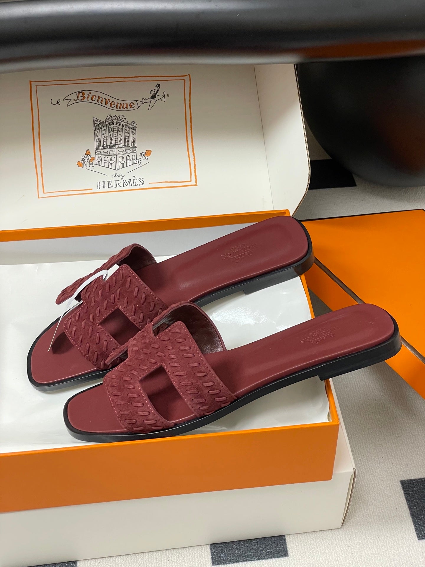 HM 25S ORAN SANDAL IN DARK RED SUEDE AND LAMBSKIN - 35