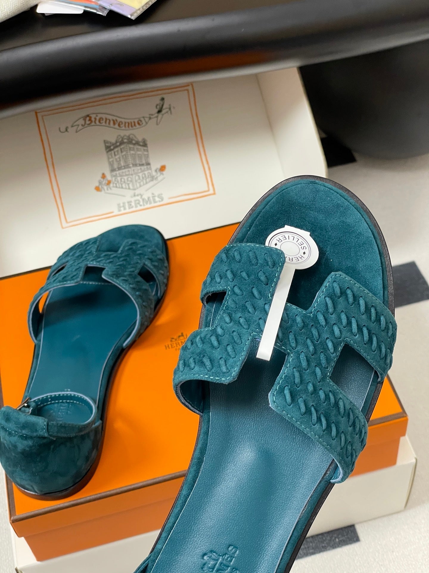 HM 25S SANTORINI SANDAL IN DARK BLUE SUEDE AND LAMBSKIN - 35