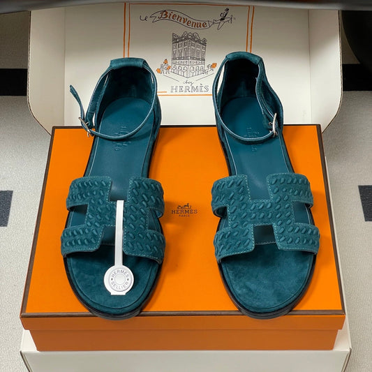 HM 25S SANTORINI SANDAL IN DARK BLUE SUEDE AND LAMBSKIN - 35