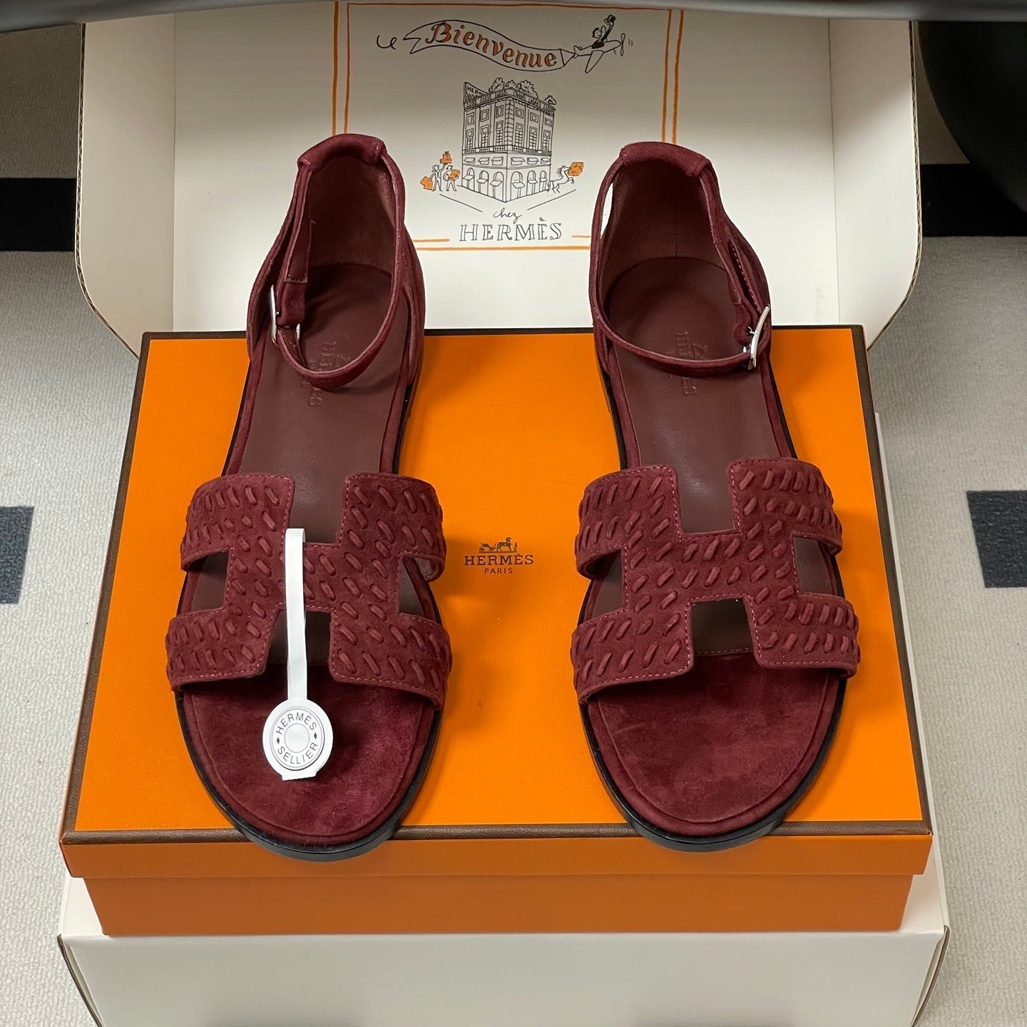 HM 25S SANTORINI SANDAL IN DARK RED SUEDE AND LAMBSKIN - 35