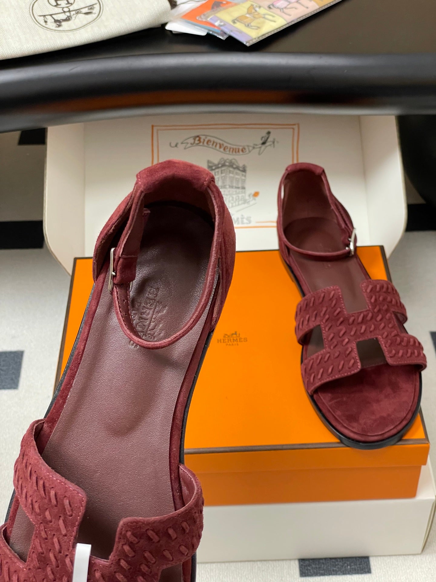 HM 25S SANTORINI SANDAL IN DARK RED SUEDE AND LAMBSKIN - 35