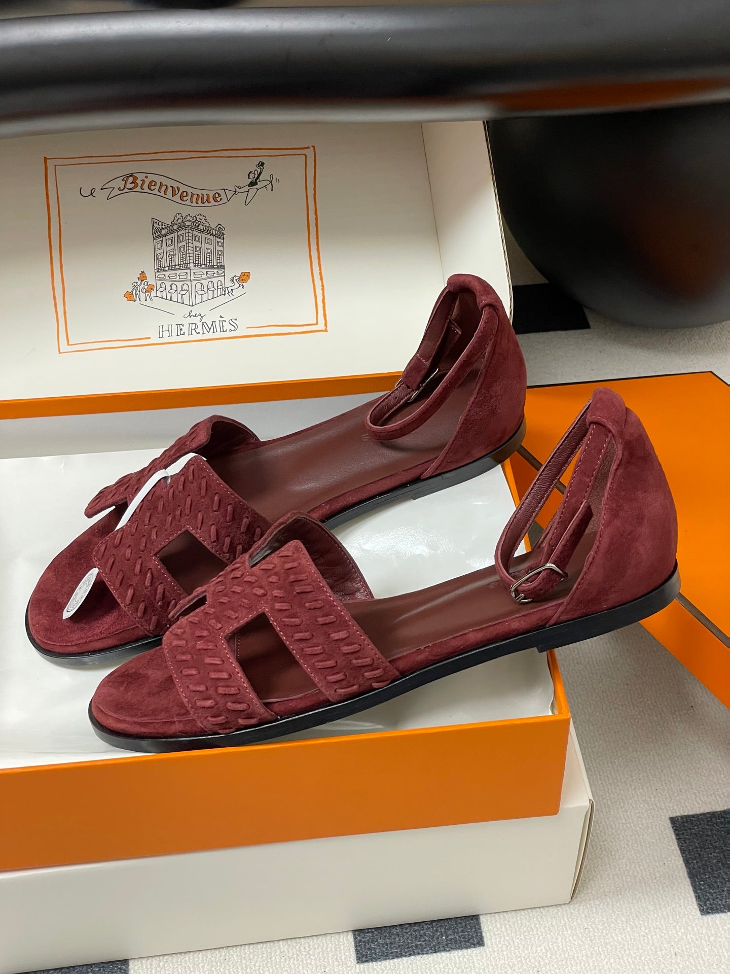 HM 25S SANTORINI SANDAL IN DARK RED SUEDE AND LAMBSKIN - 35