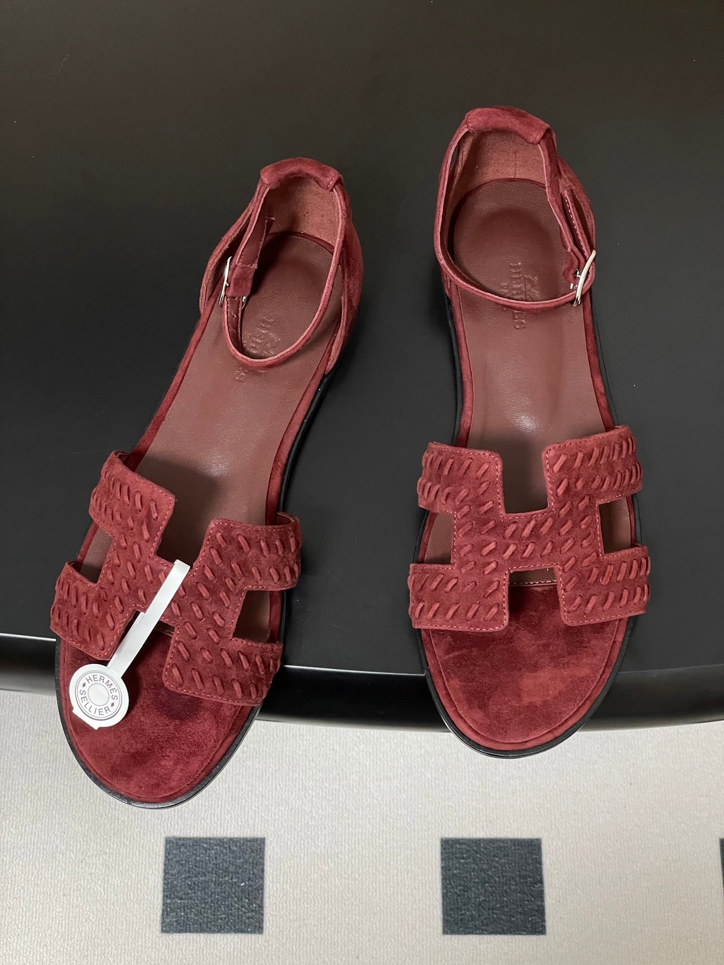 HM 25S SANTORINI SANDAL IN DARK RED SUEDE AND LAMBSKIN - 35