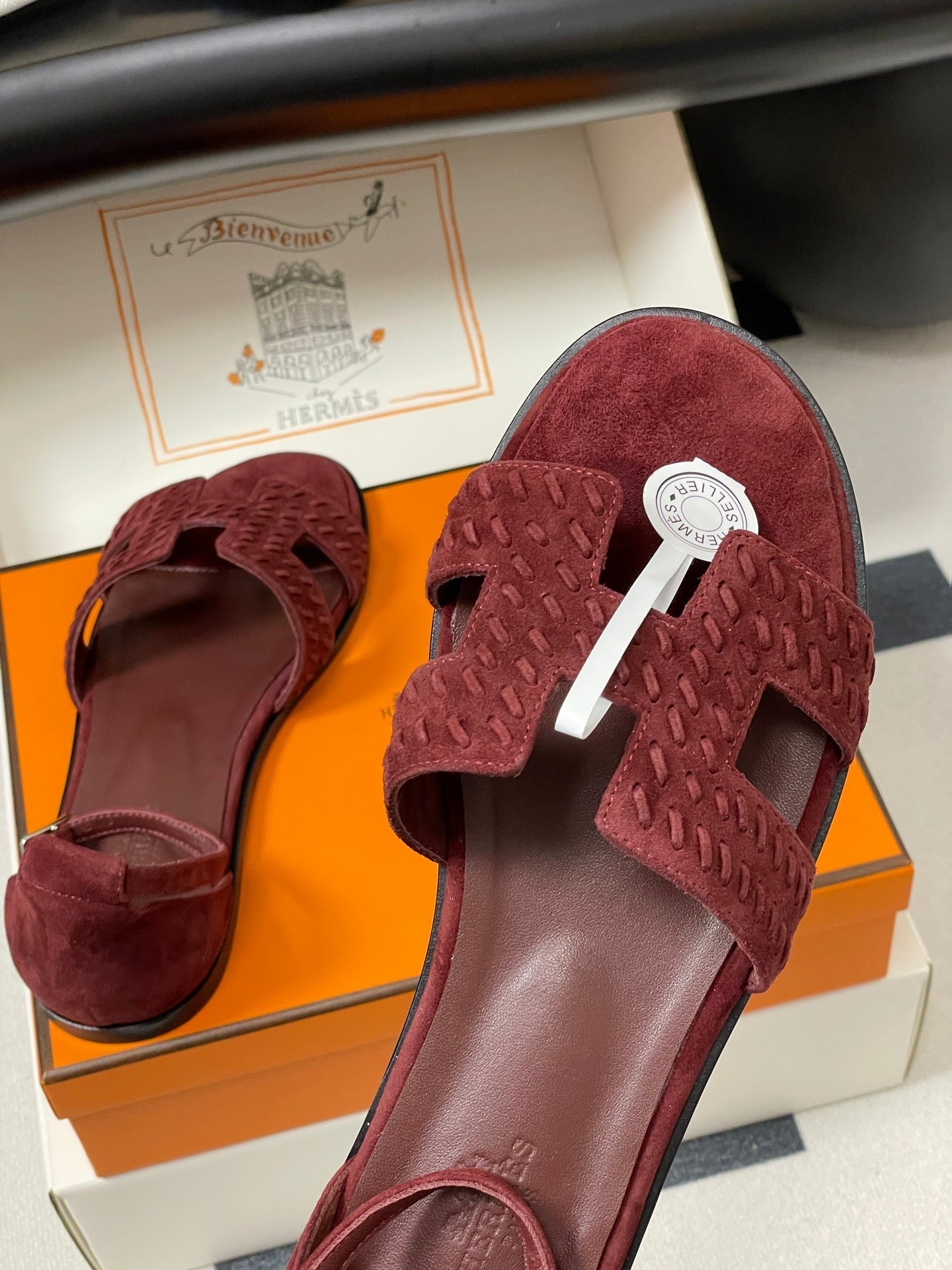 HM 25S SANTORINI SANDAL IN DARK RED SUEDE AND LAMBSKIN - 35