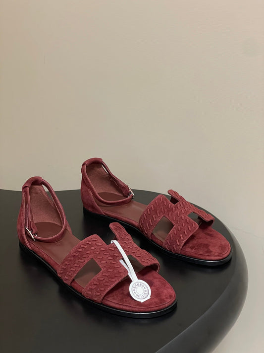 HM 25S SANTORINI SANDAL IN DARK RED SUEDE AND LAMBSKIN - 35
