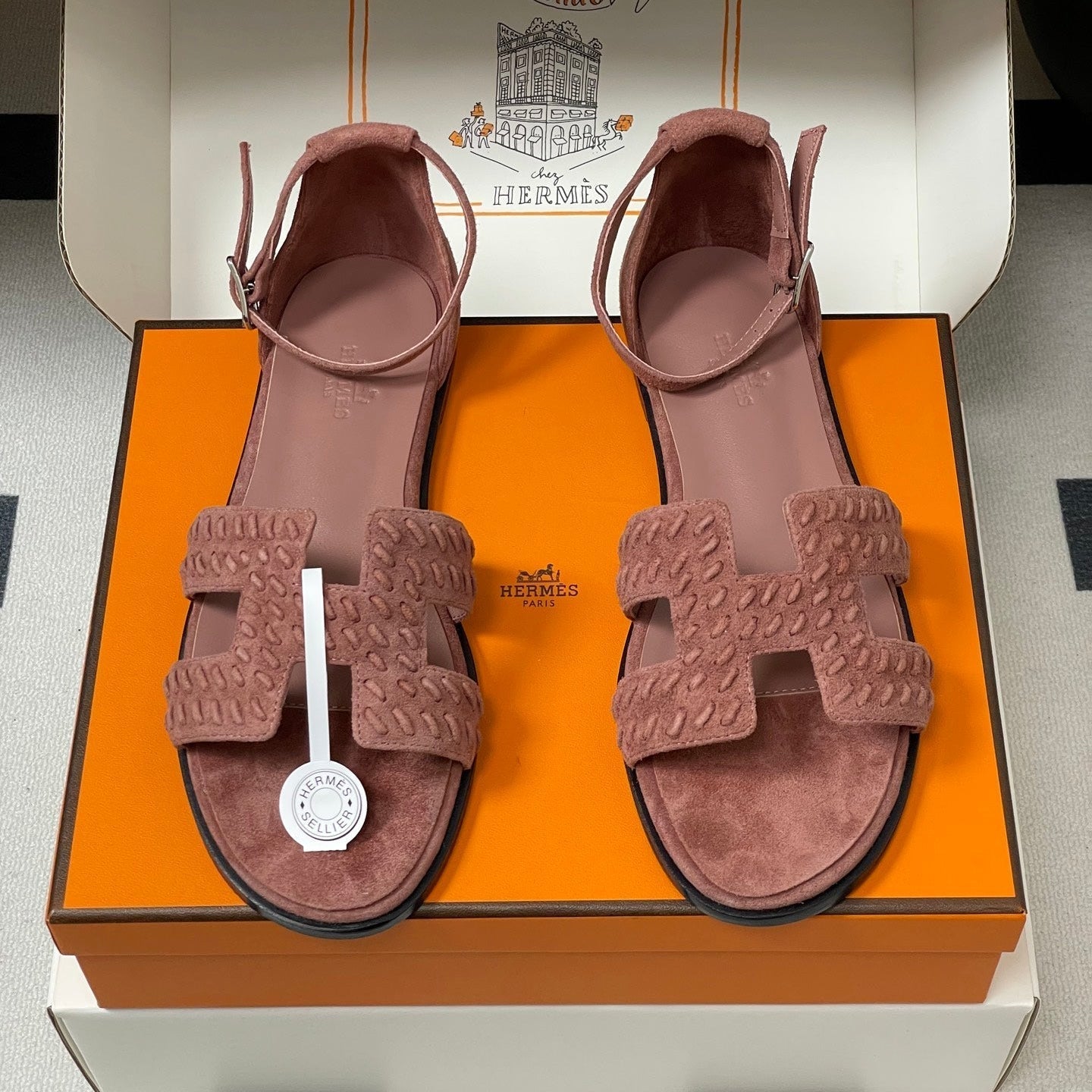 HM 25S SANTORINI SANDAL IN PEACHY PINK SUEDE AND LAMBSKIN - 35