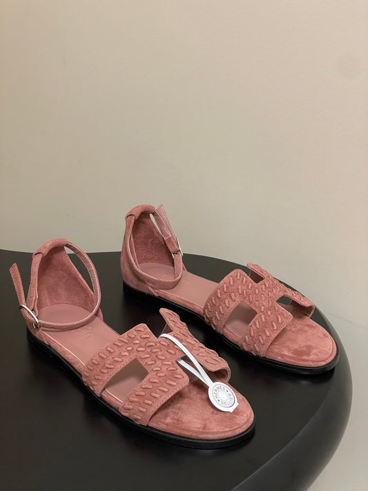 HM 25S SANTORINI SANDAL IN PEACHY PINK SUEDE AND LAMBSKIN - 35