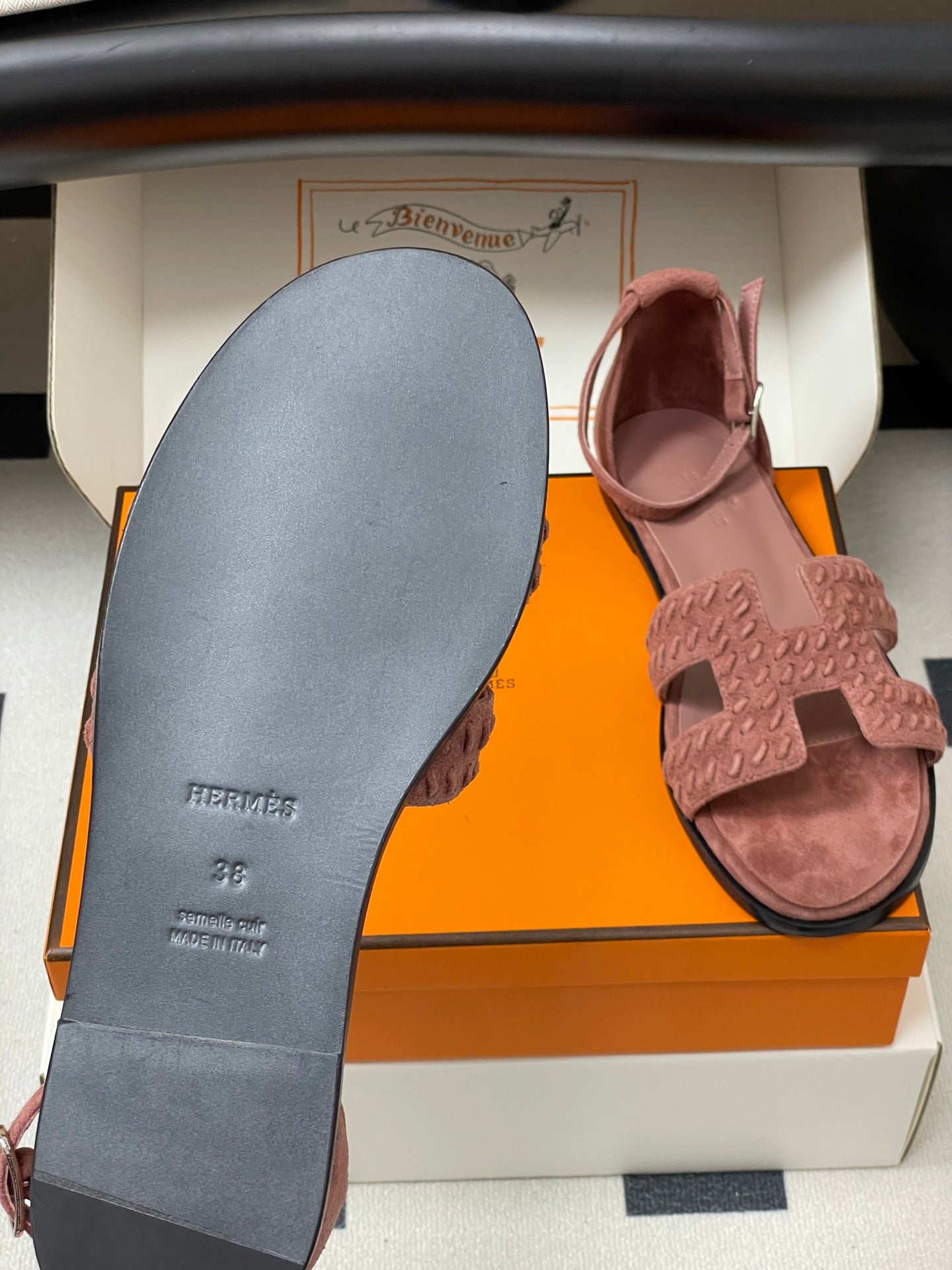 HM 25S SANTORINI SANDAL IN PEACHY PINK SUEDE AND LAMBSKIN - 35