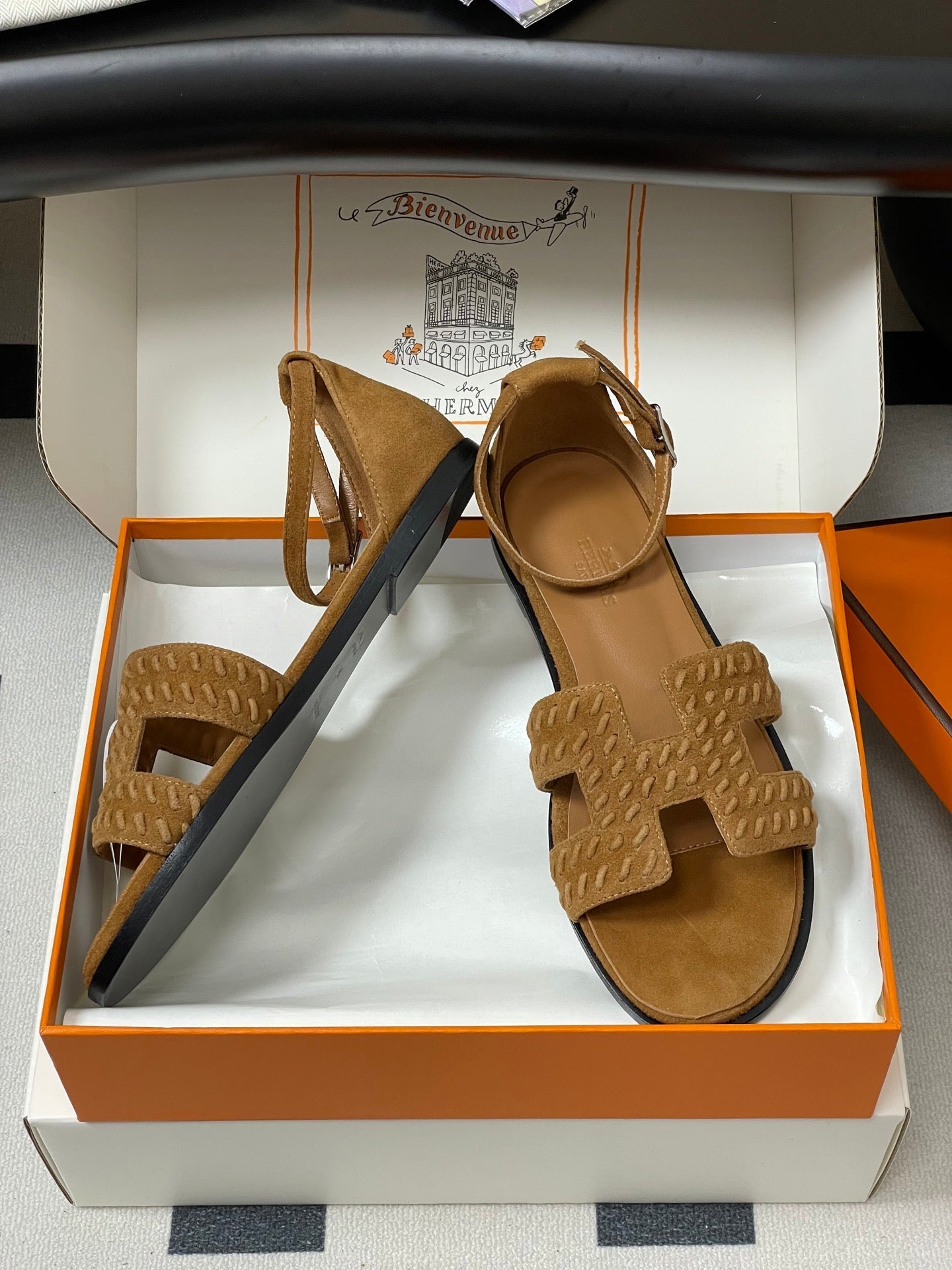 HM 25S SANTORINI SANDAL IN BROWN SUEDE AND LAMBSKIN - 35