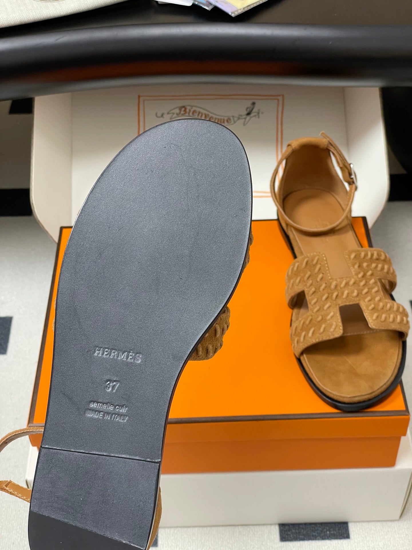 HM 25S SANTORINI SANDAL IN BROWN SUEDE AND LAMBSKIN - 35