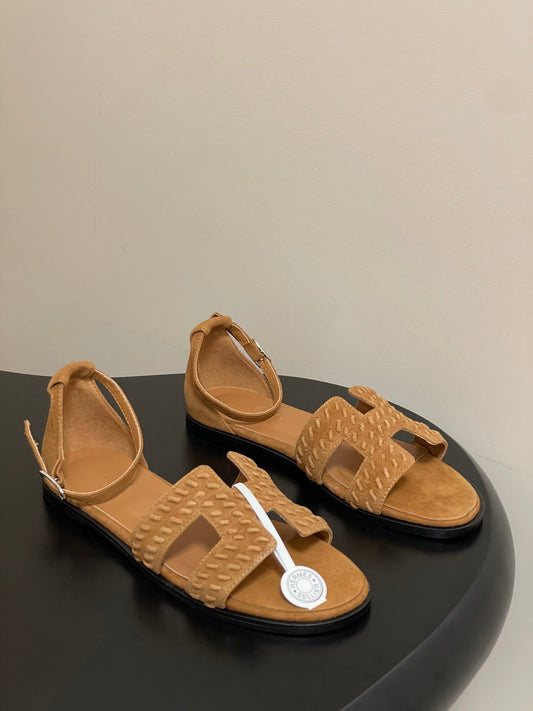 HM 25S SANTORINI SANDAL IN BROWN SUEDE AND LAMBSKIN - 35