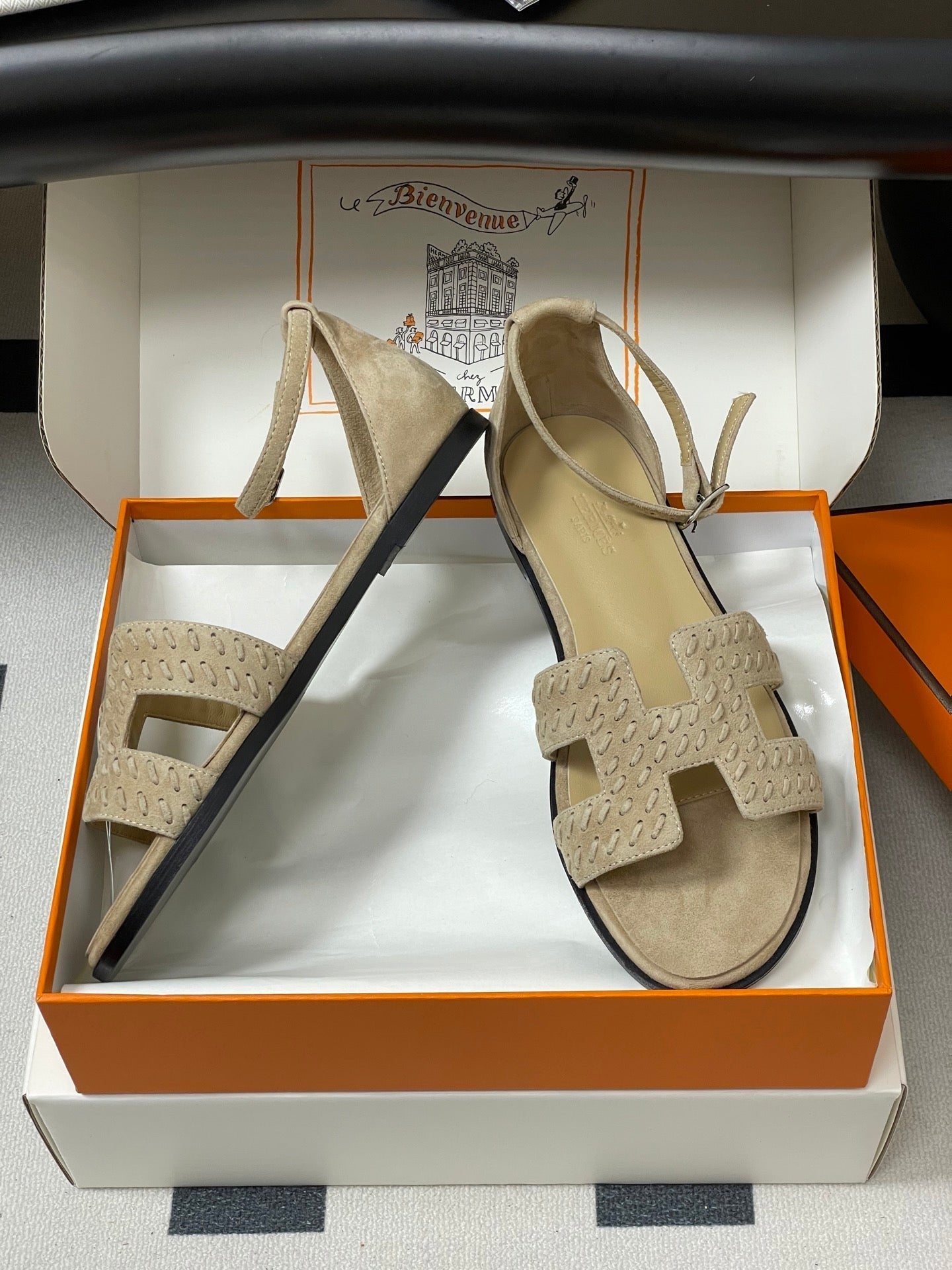 HM 25S SANTORINI SANDAL IN BEIGE SUEDE AND LAMBSKIN - 35
