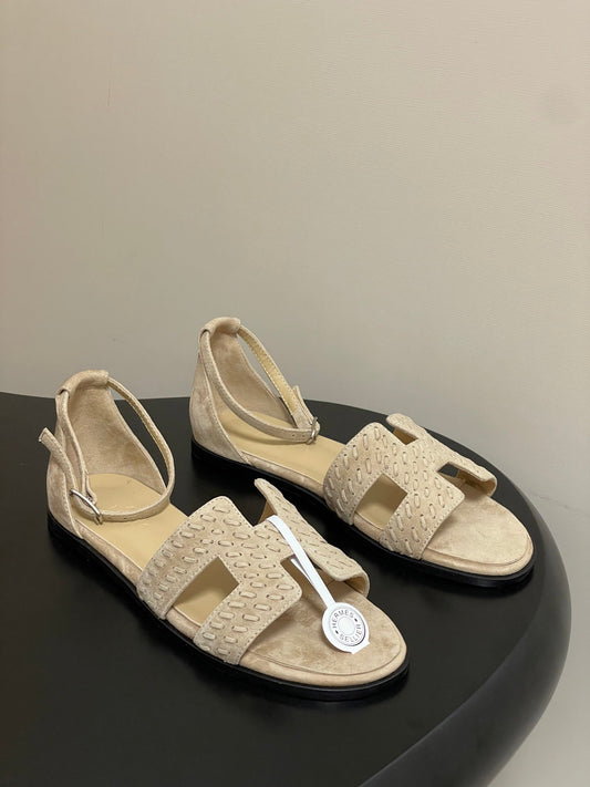 HM 25S SANTORINI SANDAL IN BEIGE SUEDE AND LAMBSKIN - 35