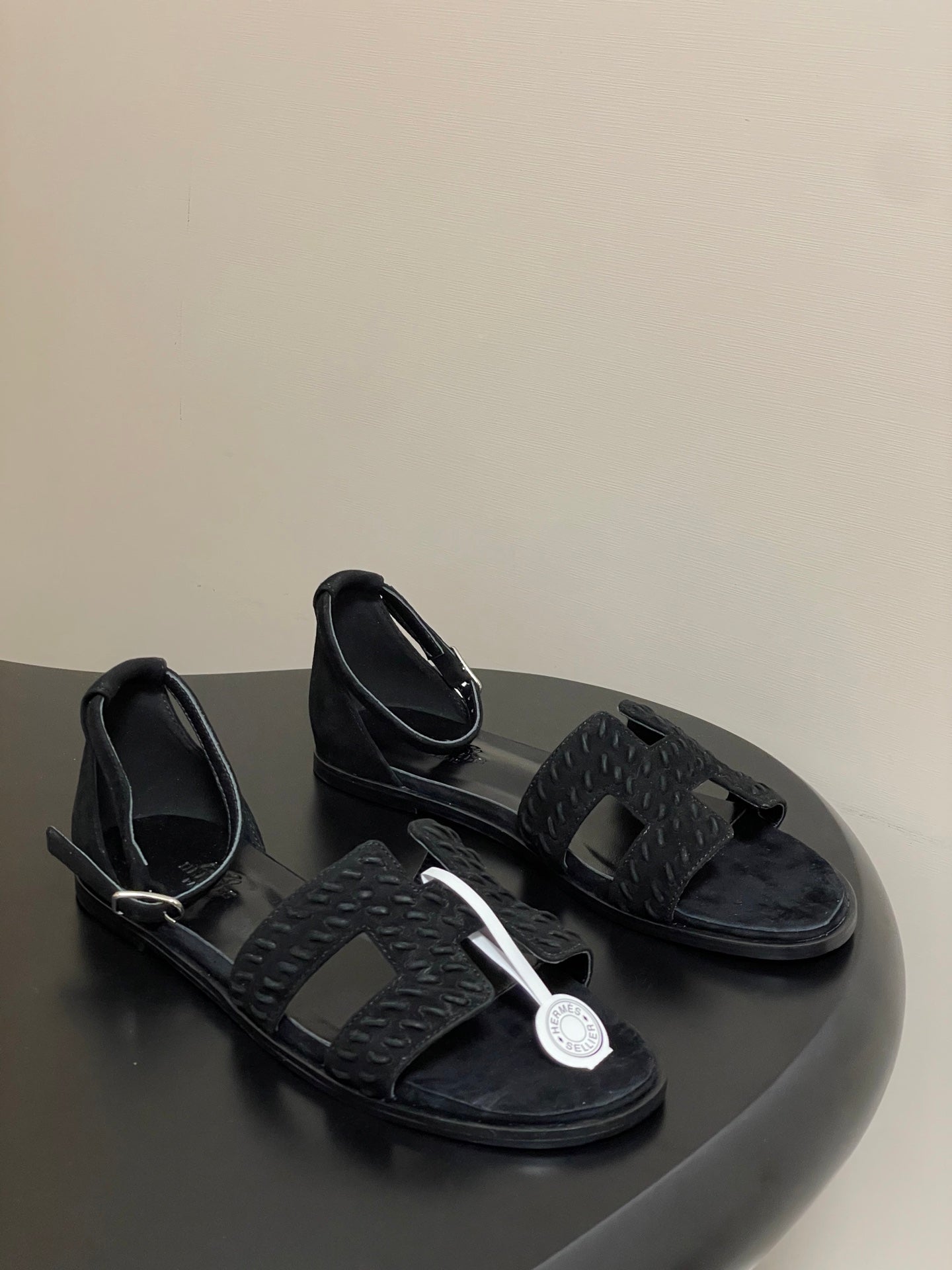 HM 25S SANTORINI SANDAL IN BLACK SUEDE AND LAMBSKIN - 35