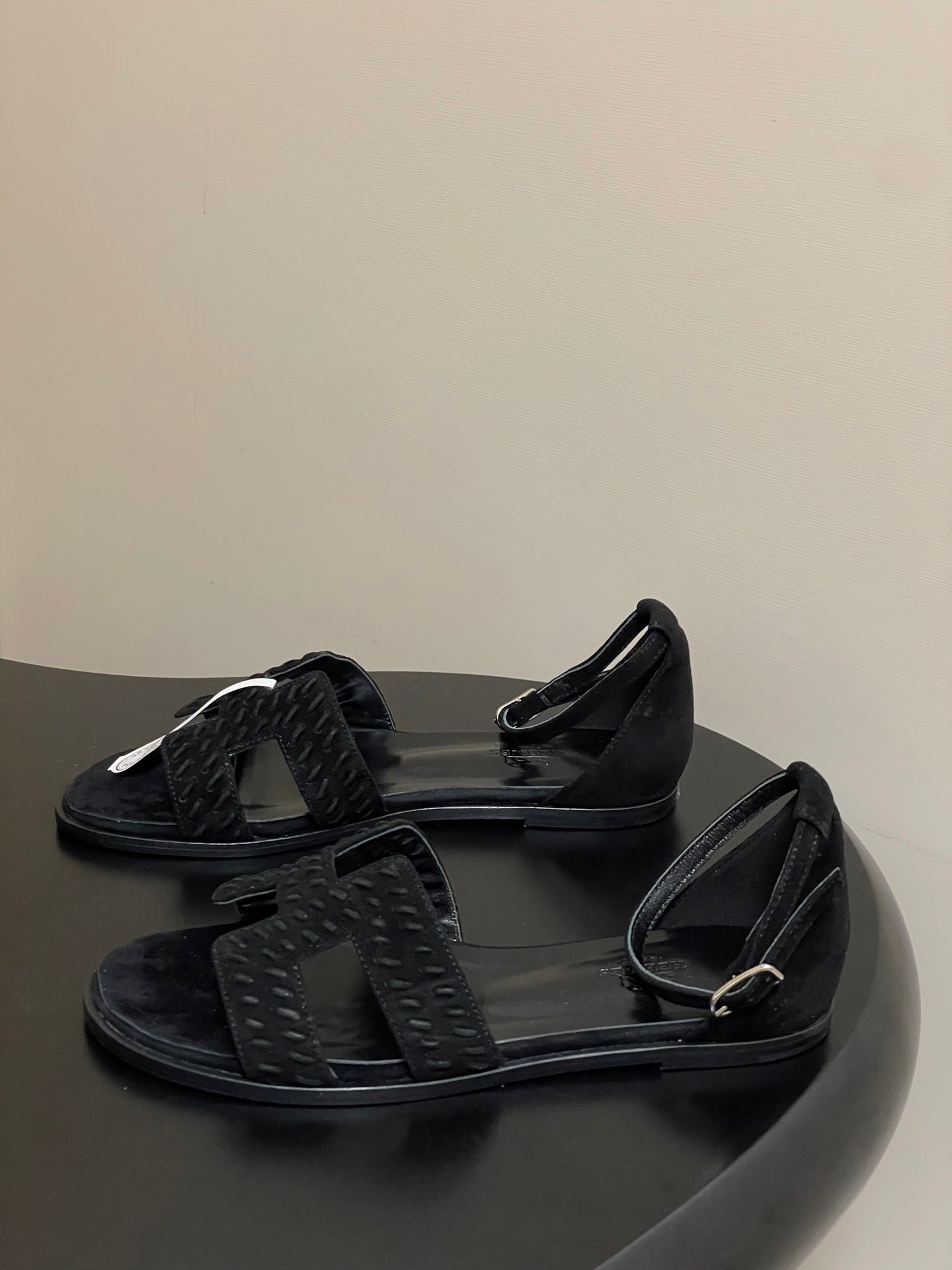 HM 25S SANTORINI SANDAL IN BLACK SUEDE AND LAMBSKIN - 35