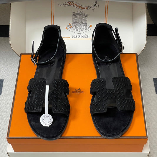 HM 25S SANTORINI SANDAL IN BLACK SUEDE AND LAMBSKIN - 35
