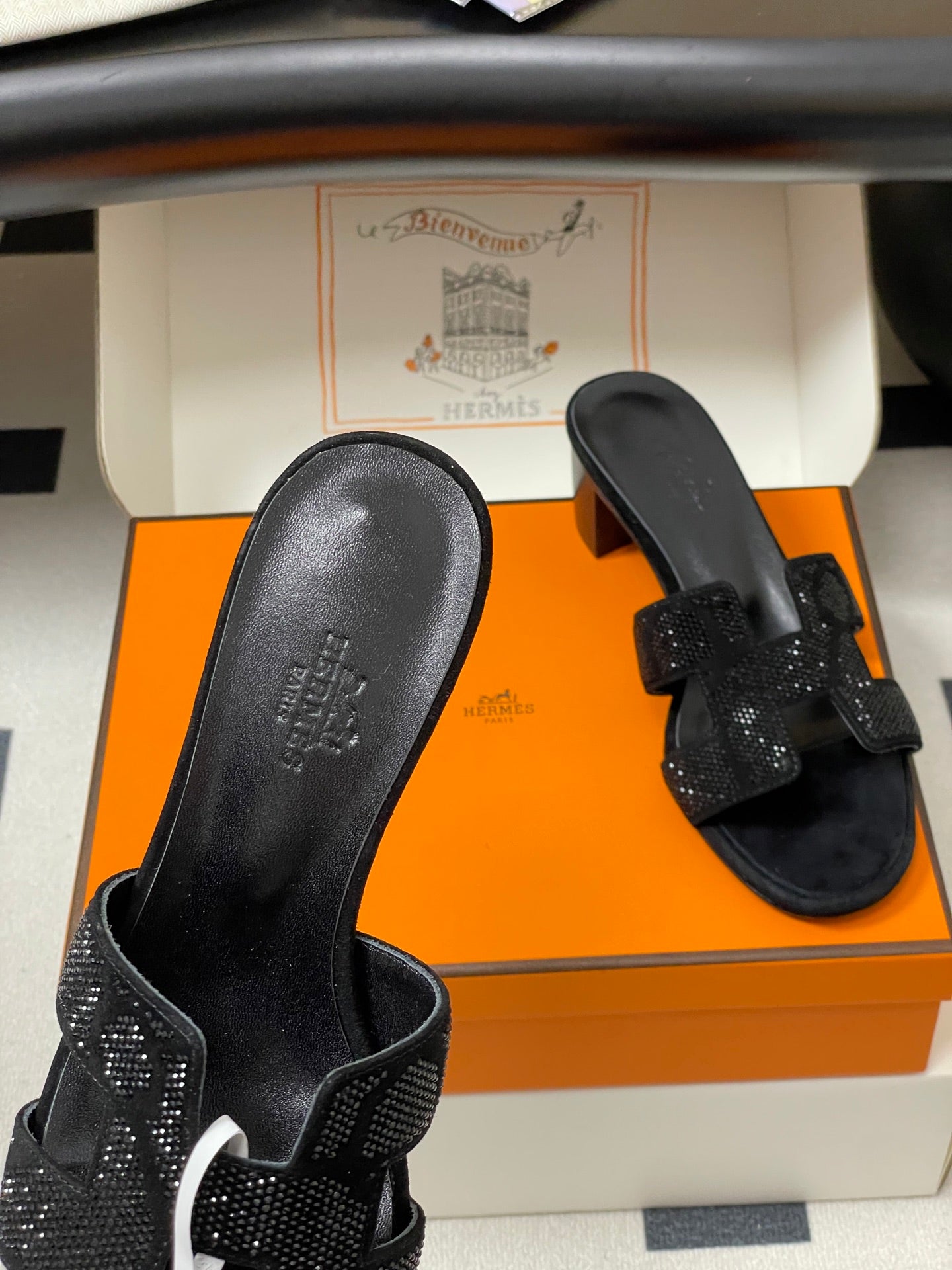HM 25S ORAN HIGH‑HEEL SANDAL 50 MM IN BLACK LAMBSKIN WITH STONE DETAILS - 35