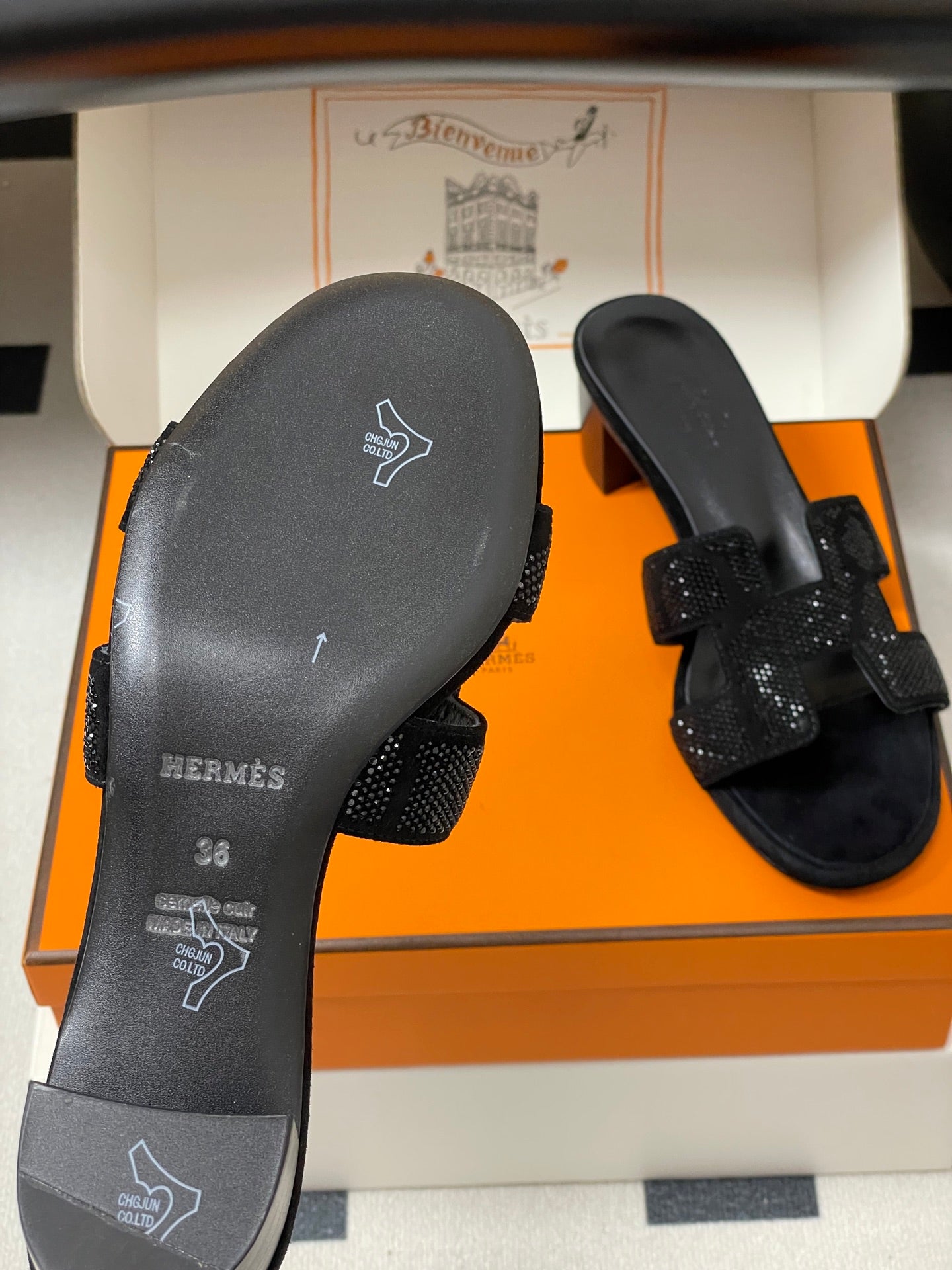 HM 25S ORAN HIGH‑HEEL SANDAL 50 MM IN BLACK LAMBSKIN WITH STONE DETAILS - 35