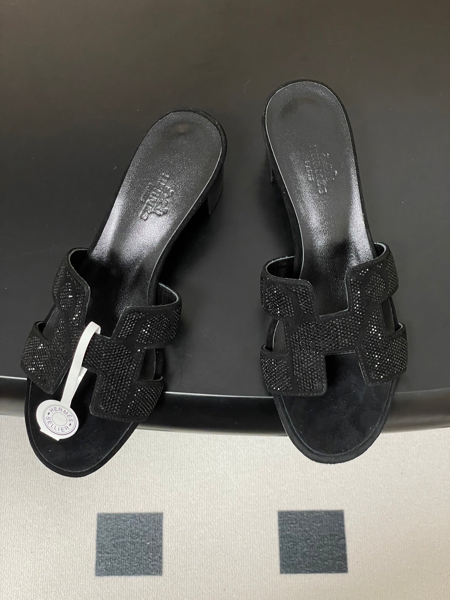 HM 25S ORAN HIGH‑HEEL SANDAL 50 MM IN BLACK LAMBSKIN WITH STONE DETAILS - 35