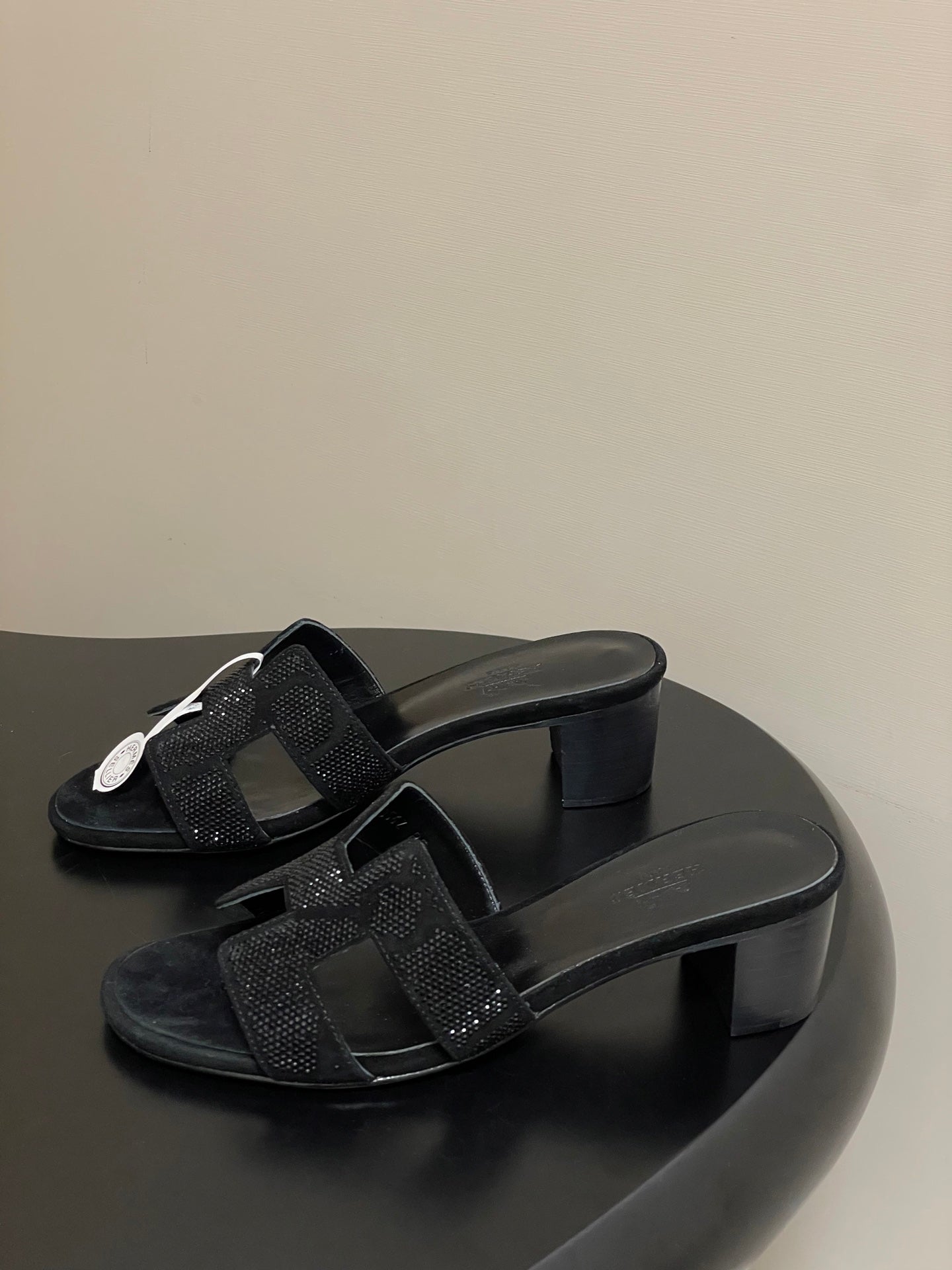 HM 25S ORAN HIGH‑HEEL SANDAL 50 MM IN BLACK LAMBSKIN WITH STONE DETAILS - 35