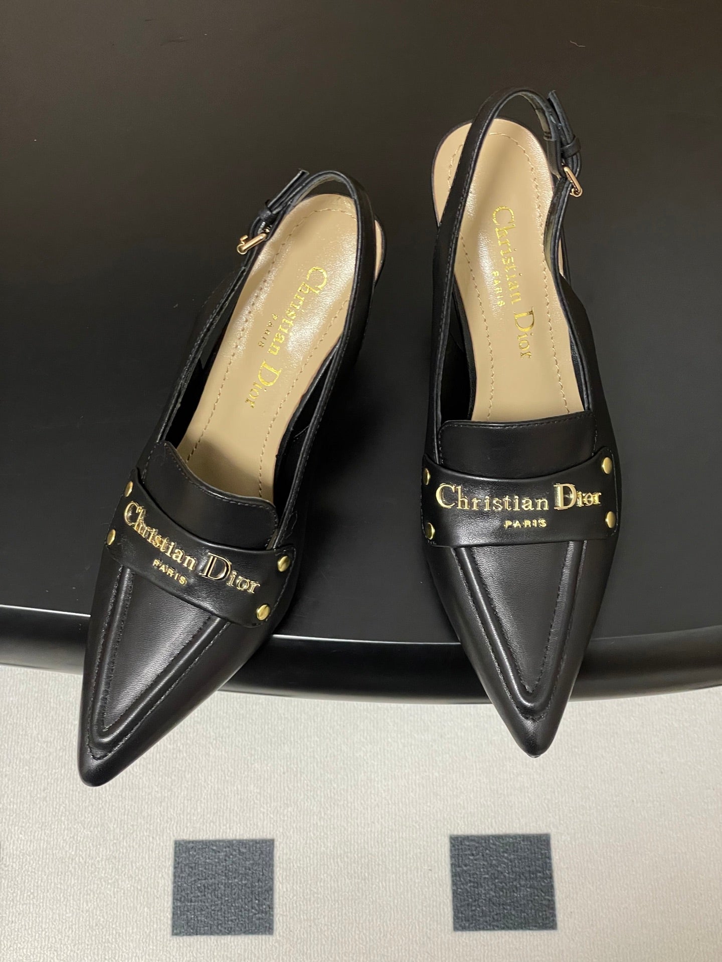 DIOR 25S BOY SLINGBACK HIGH HEELS 85 MM IN BLACK LAMBSKIN - 35