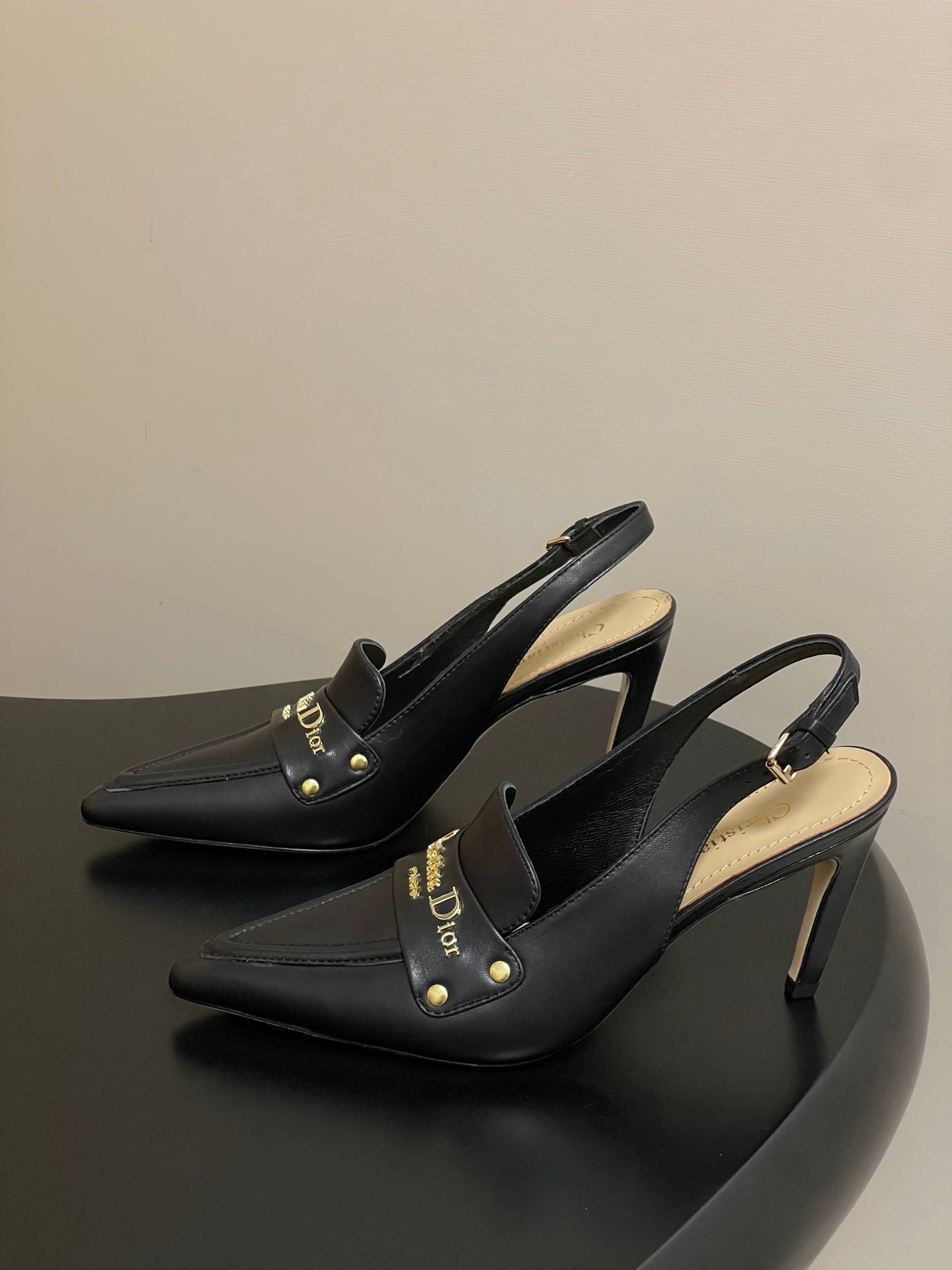DIOR 25S BOY SLINGBACK HIGH HEELS 85 MM IN BLACK LAMBSKIN - 35