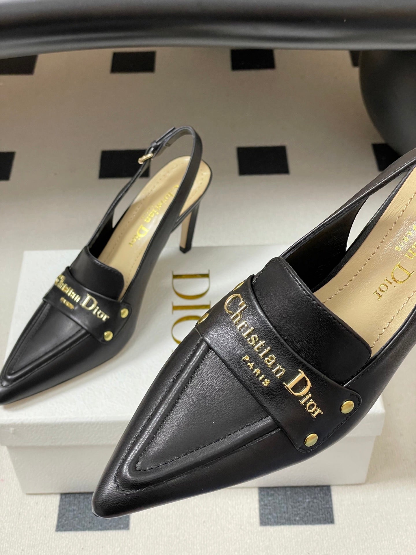 DIOR 25S BOY SLINGBACK HIGH HEELS 85 MM IN BLACK LAMBSKIN - 35