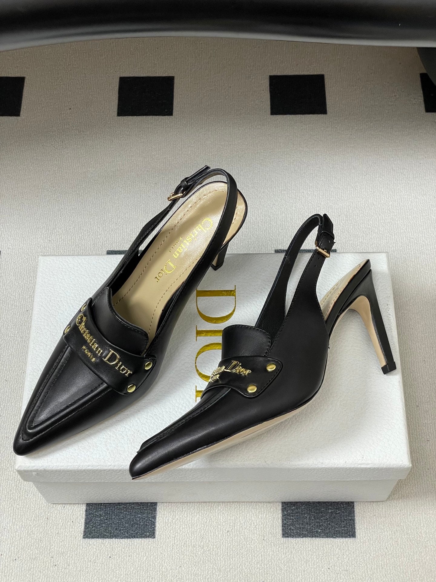 DIOR 25S BOY SLINGBACK HIGH HEELS 85 MM IN BLACK LAMBSKIN - 35