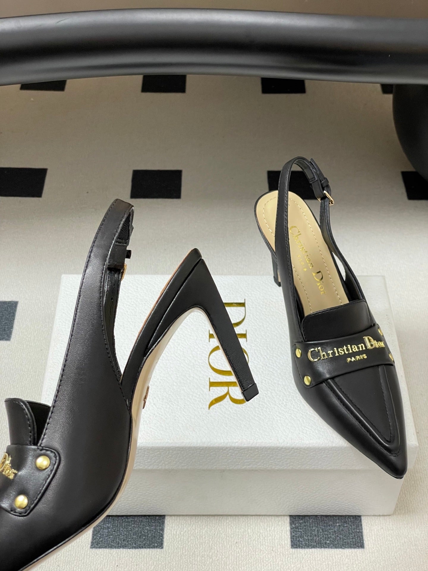 DIOR 25S BOY SLINGBACK HIGH HEELS 85 MM IN BLACK LAMBSKIN - 35