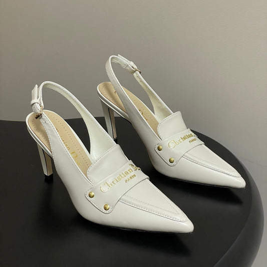 DIOR 25S BOY SLINGBACK HIGH HEELS 85 MM IN WHITE LAMBSKIN - 35