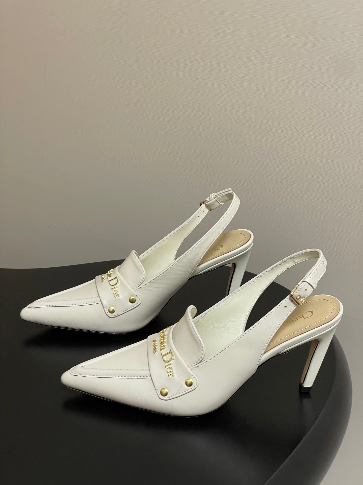 DIOR 25S BOY SLINGBACK HIGH HEELS 85 MM IN WHITE LAMBSKIN - 35