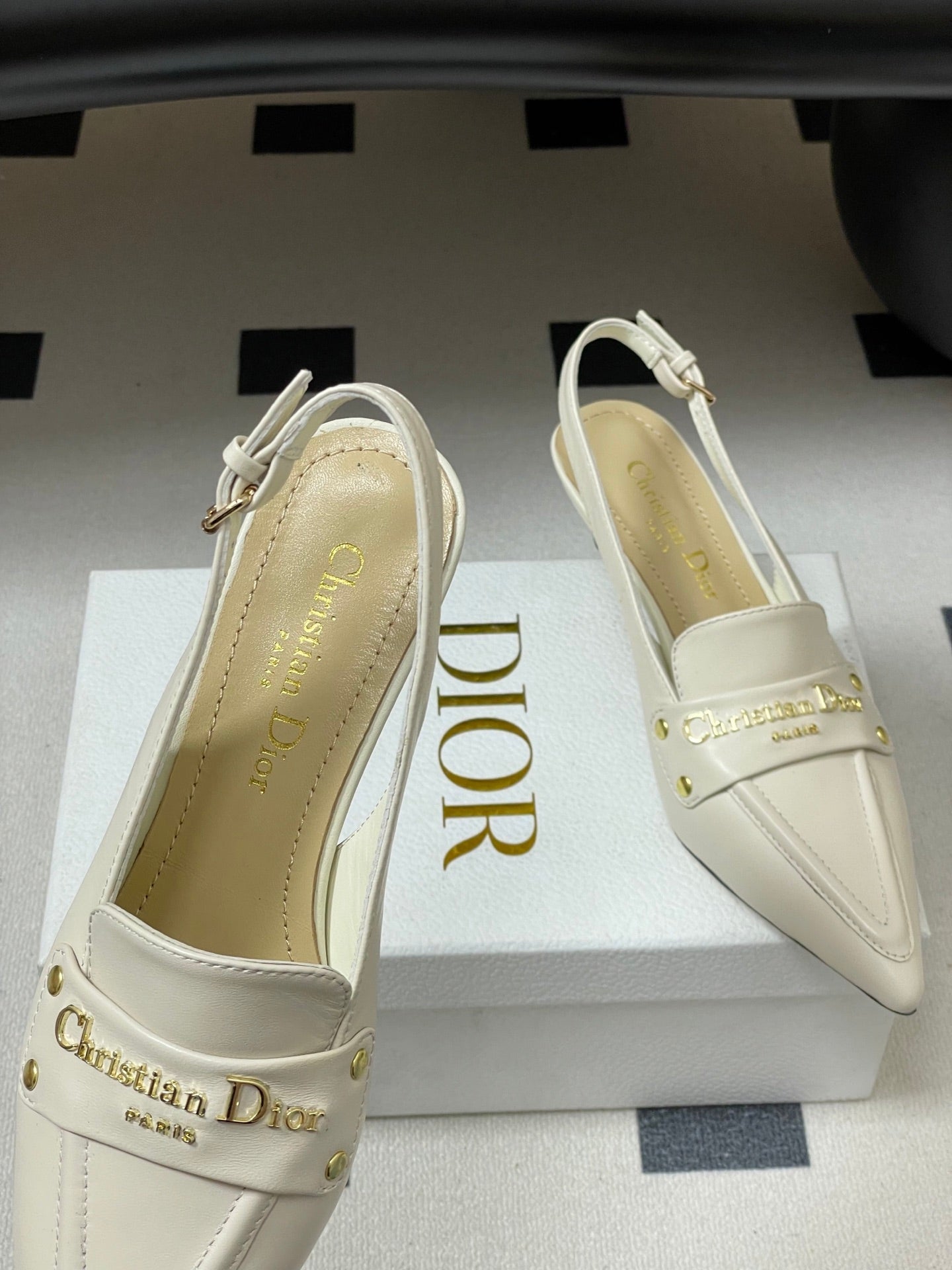 DIOR 25S BOY SLINGBACK HIGH HEELS 50 MM IN WHITE LAMBSKIN - 35