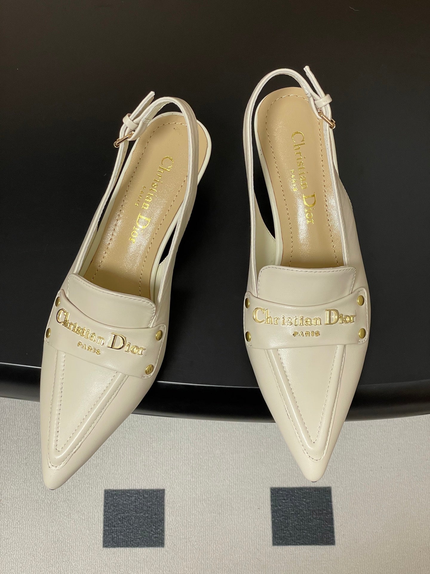 DIOR 25S BOY SLINGBACK HIGH HEELS 50 MM IN WHITE LAMBSKIN - 35