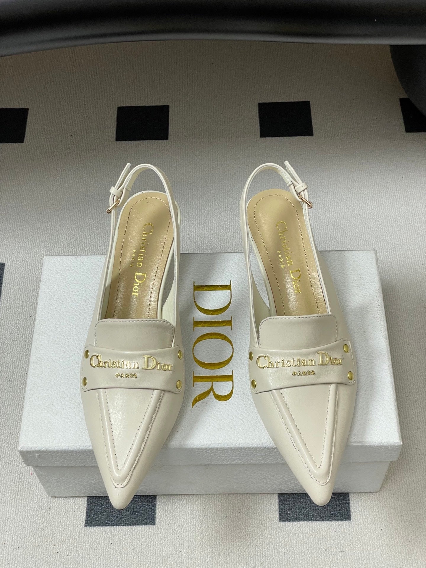 DIOR 25S BOY SLINGBACK HIGH HEELS 50 MM IN WHITE LAMBSKIN - 35