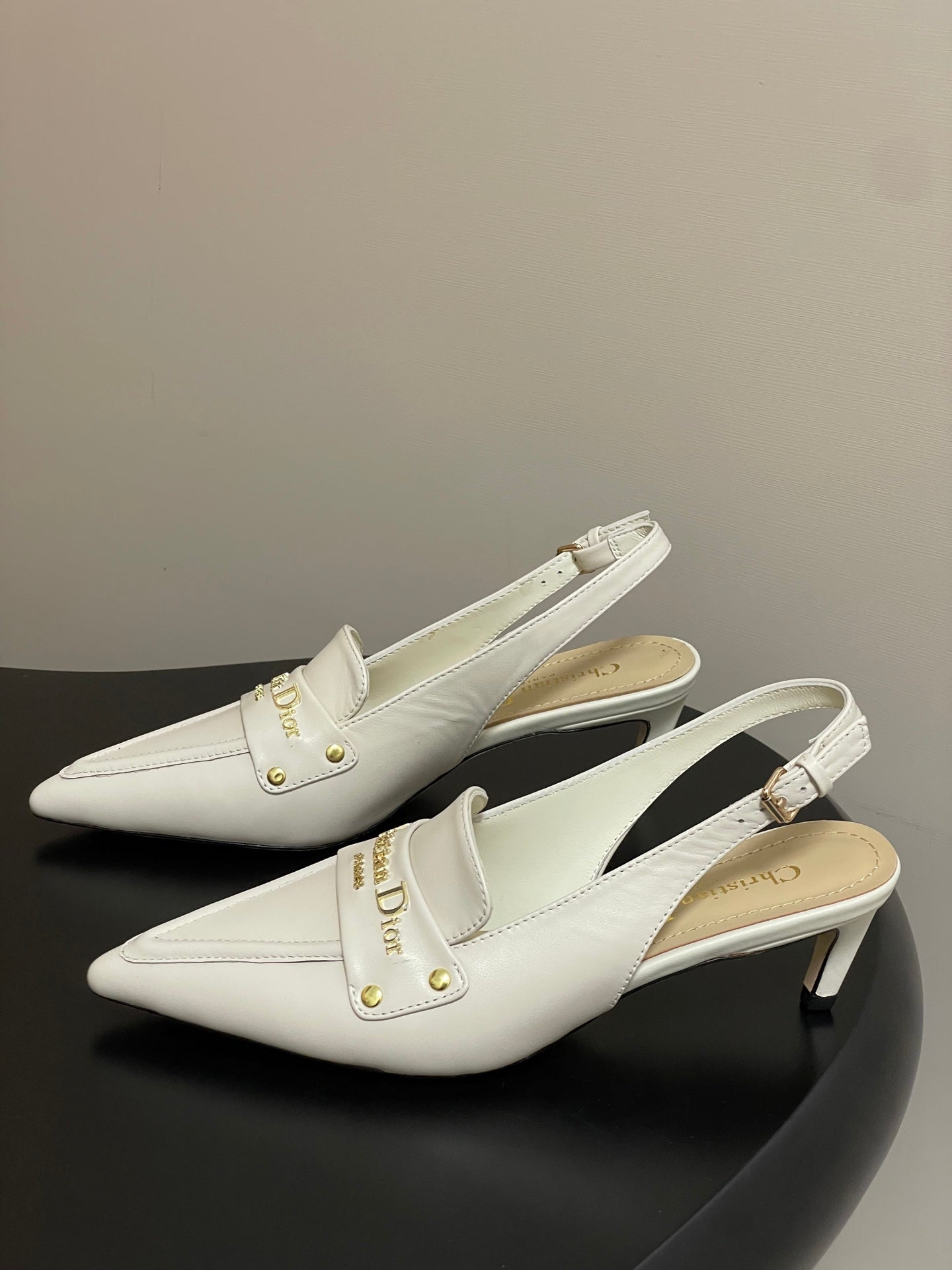 DIOR 25S BOY SLINGBACK HIGH HEELS 50 MM IN WHITE LAMBSKIN - 35