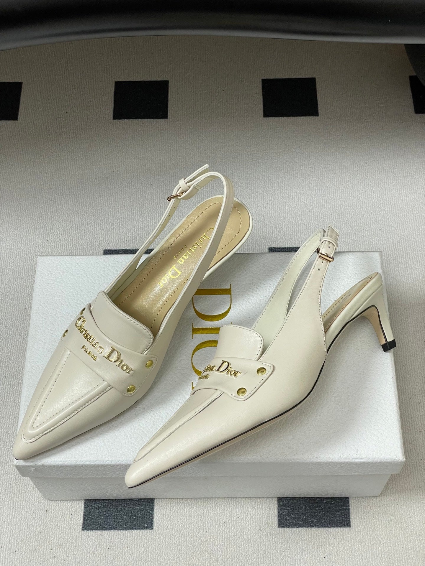 DIOR 25S BOY SLINGBACK HIGH HEELS 50 MM IN WHITE LAMBSKIN - 35
