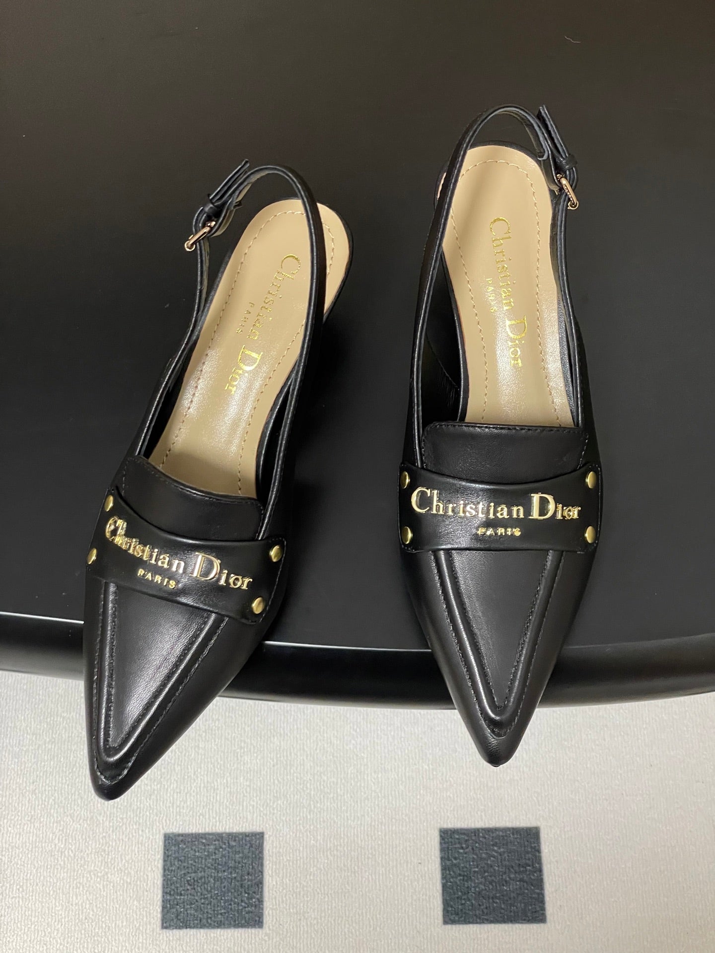 DIOR 25S BOY SLINGBACK HIGH HEELS 50 MM IN BLACK LAMBSKIN - 35