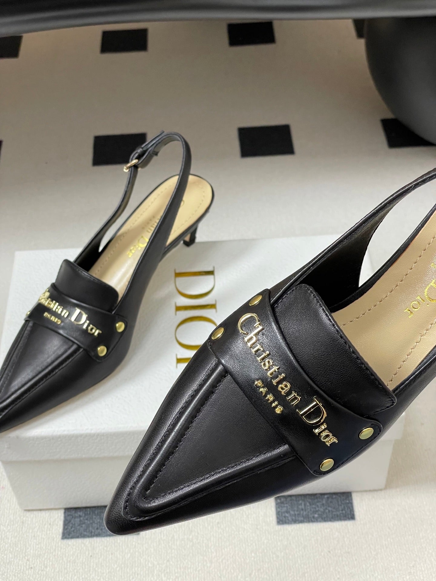 DIOR 25S BOY SLINGBACK HIGH HEELS 50 MM IN BLACK LAMBSKIN - 35