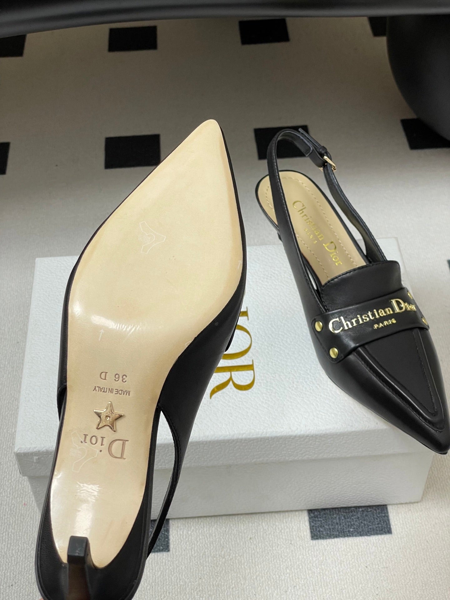 DIOR 25S BOY SLINGBACK HIGH HEELS 50 MM IN BLACK LAMBSKIN - 35
