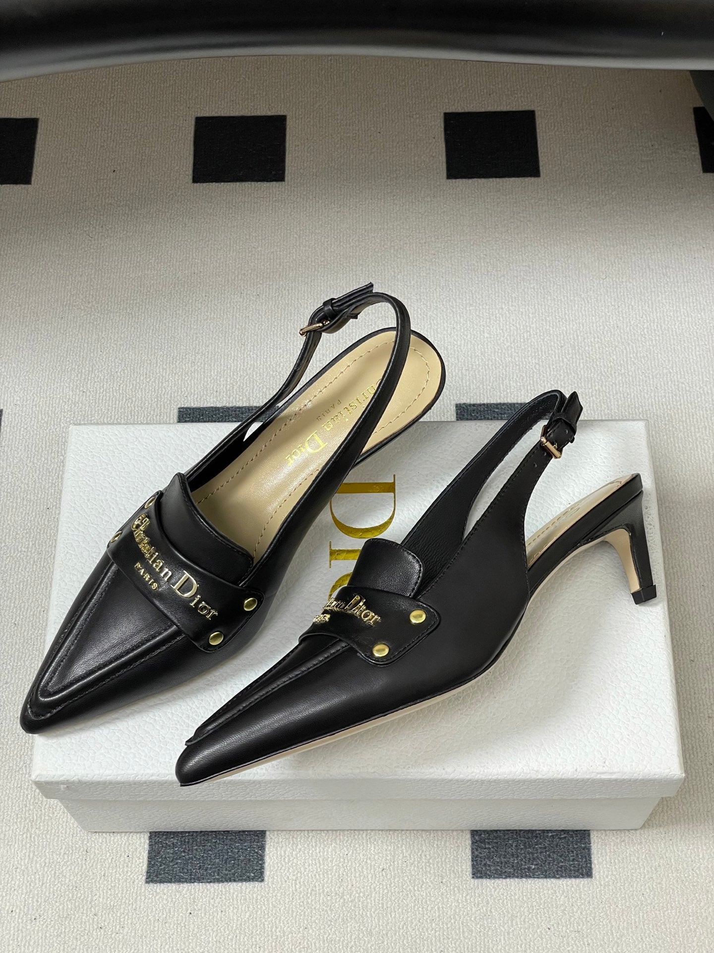 DIOR 25S BOY SLINGBACK HIGH HEELS 50 MM IN BLACK LAMBSKIN - 35