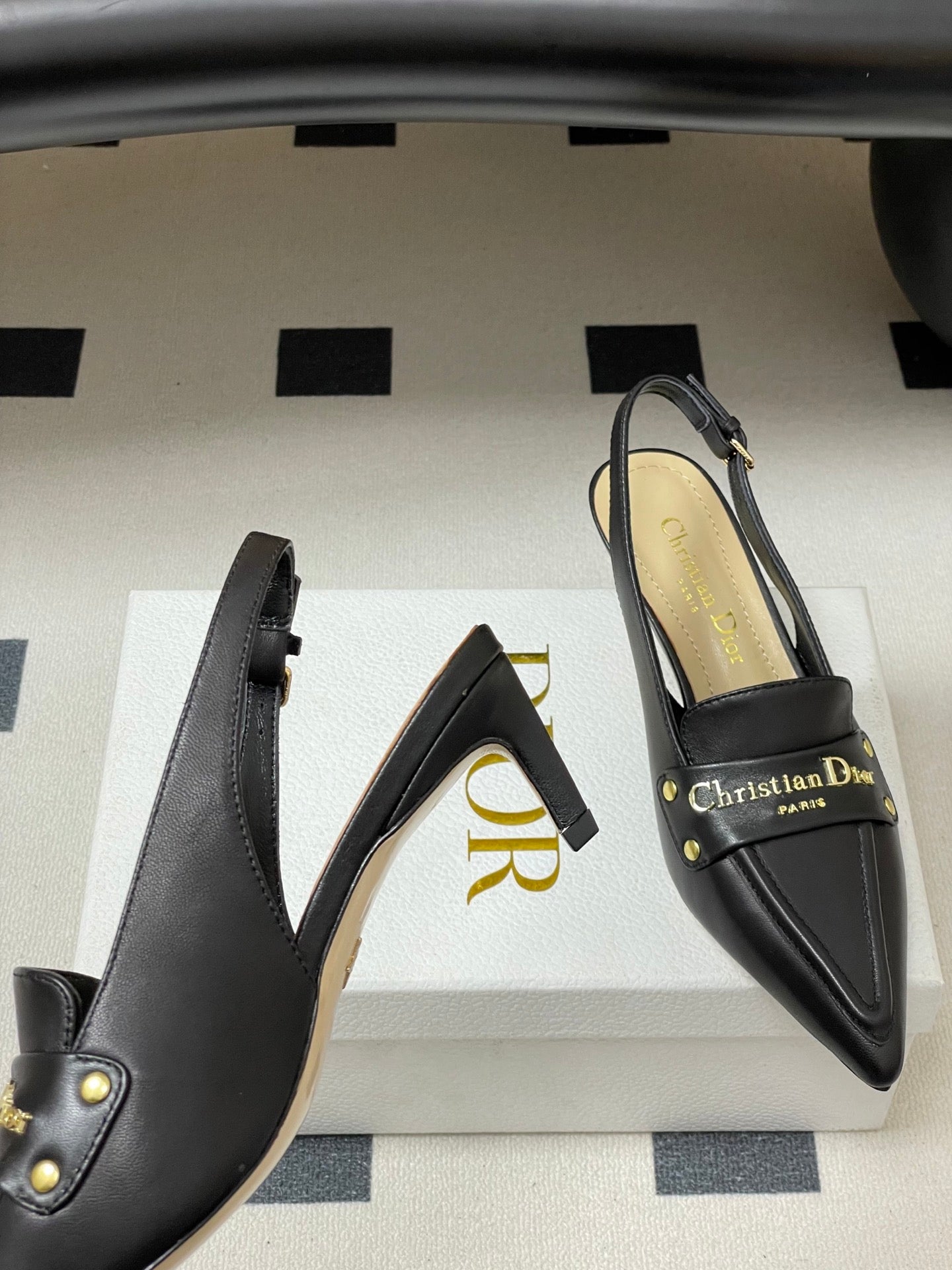 DIOR 25S BOY SLINGBACK HIGH HEELS 50 MM IN BLACK LAMBSKIN - 35