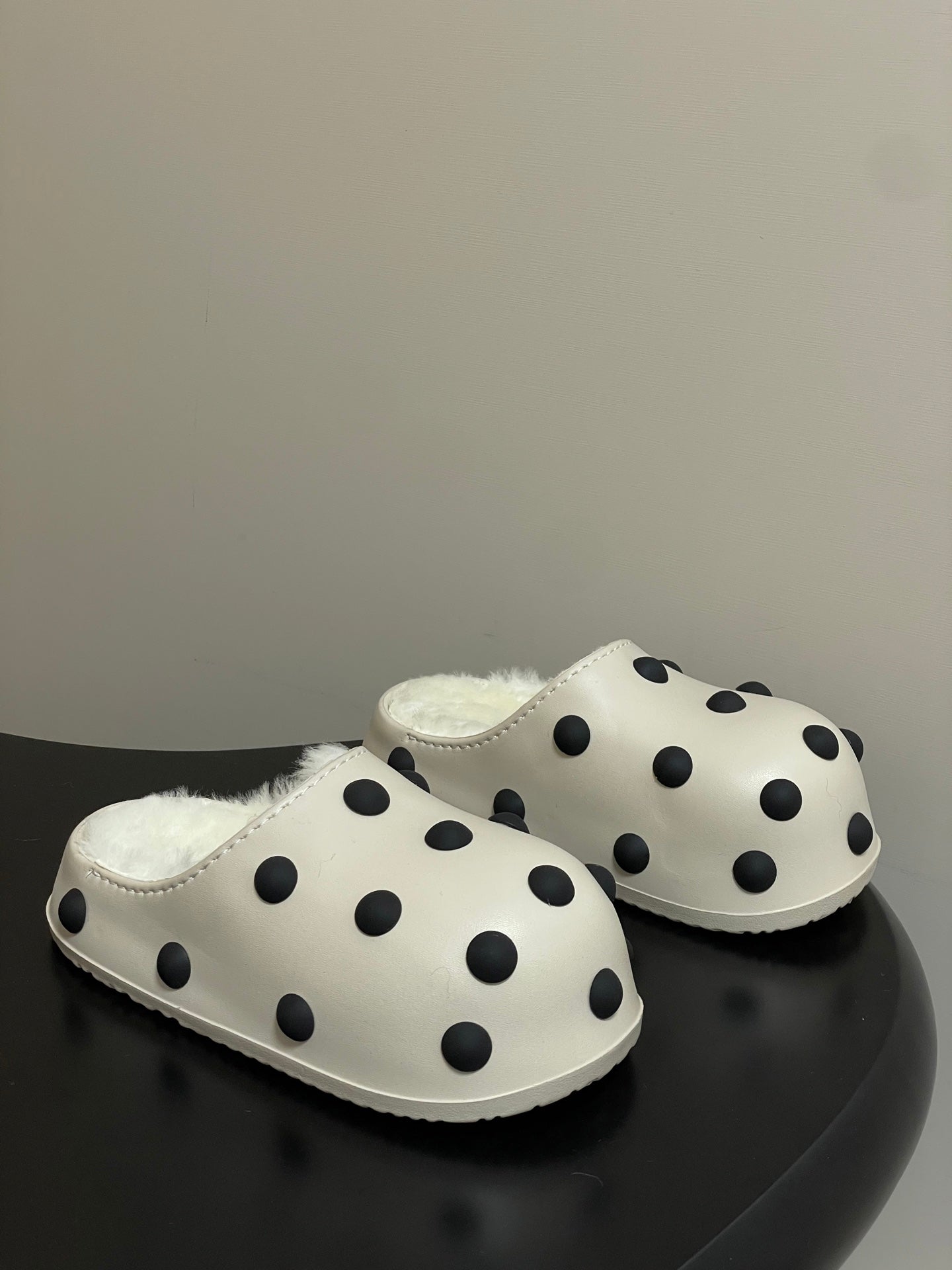 BALENCIAGA 25S FUR-LINED MULES IN WHITE FAUX LEATHER - 35