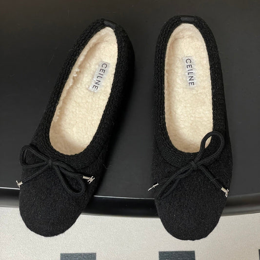 БАЛЕТКИ CELINE 26S З ЧОРНОЇ ВОВНИ З БАНТОМ, МОДЕЛЬ 1