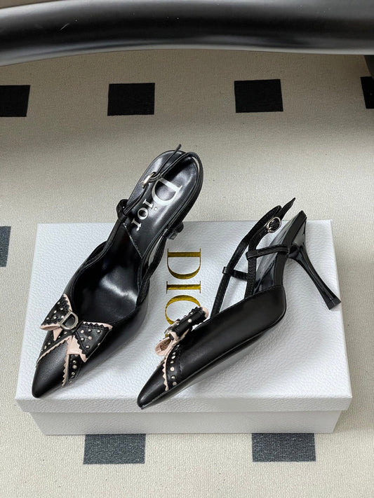 DIOR 26S СЛІНГБЕКИ НА ВИСОКИХ ПІДБОРАХ 100 ММ ІЗ ЧОРНОЇ ТЕЛЯЧОЇ ШКІРИ