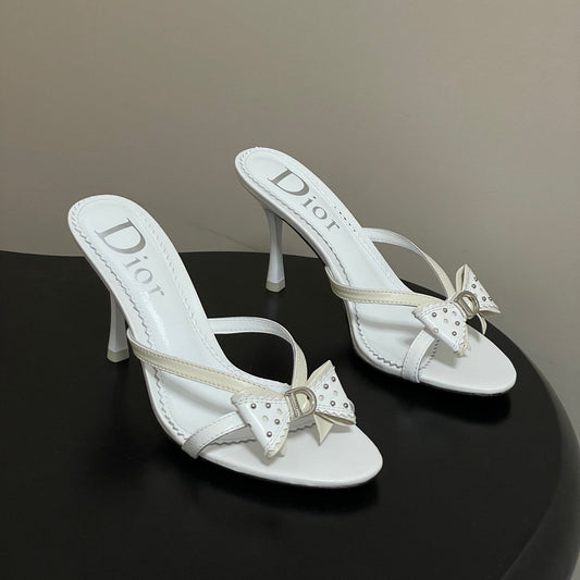 БОСОНІЖКИ DIOR 26S НА ВИСОКИХ ПІДБОРАХ 100 ММ З БІЛОЇ ТЕЛЯЧОЇ ШКІРИ