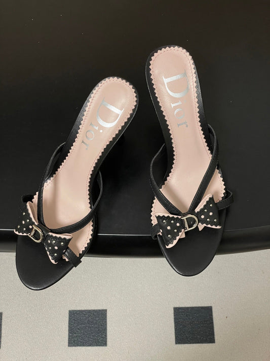БОСОНІЖКИ DIOR 26S НА ВИСОКИХ ПІДБОРАХ 100 ММ ІЗ ЧОРНОЇ ТЕЛЯЧОЇ ШКІРИ
