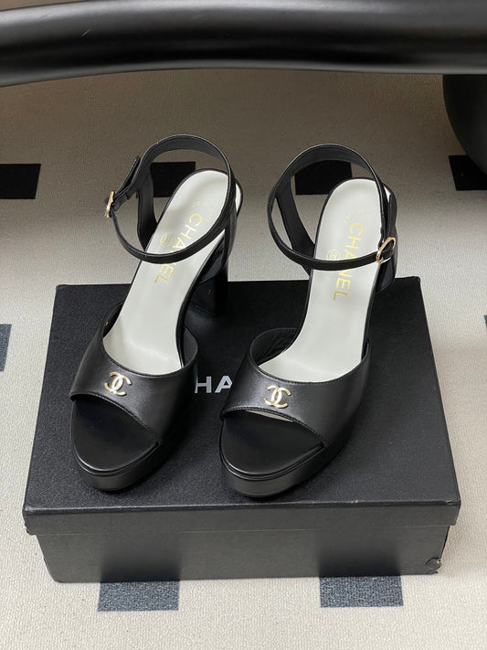 БОСОНІЖКИ НА ВИСОКИХ ПІДБОРАХ CHANEL 26S, 120 ММ, ЧОРНА ОВЧИНА