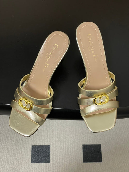 БОСОНІЖКИ DIOR 26S НА ВИСОКОМУ ПІДБОРАХ 80 ММ ІЗ ЗОЛОТОЇ ТЕЛЯЧОЇ ШКІРИ