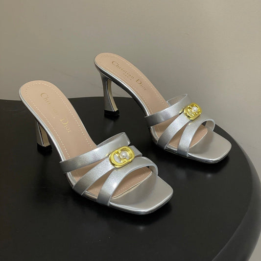 БОСОНІЖКИ НА ВИСОКИХ ПІДБОРАХ DIOR 26S 80 ММ З ТЕЛЯЧОЇ ШКІРИ СРІБНОГО КОЛЬОРУ