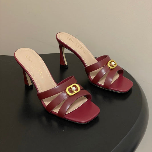 БОСОНІЖКИ DIOR 26S НА ВИСОКИХ ПІДБОРАХ 80 ММ З ТЕМНО-ЧЕРВОНОЇ ТЕЛЯЧОЇ ШКІРИ